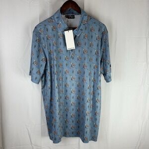 Yatta Golf Clever Coyote Golf‎ Polo Light Blue Men's XL All Over Print